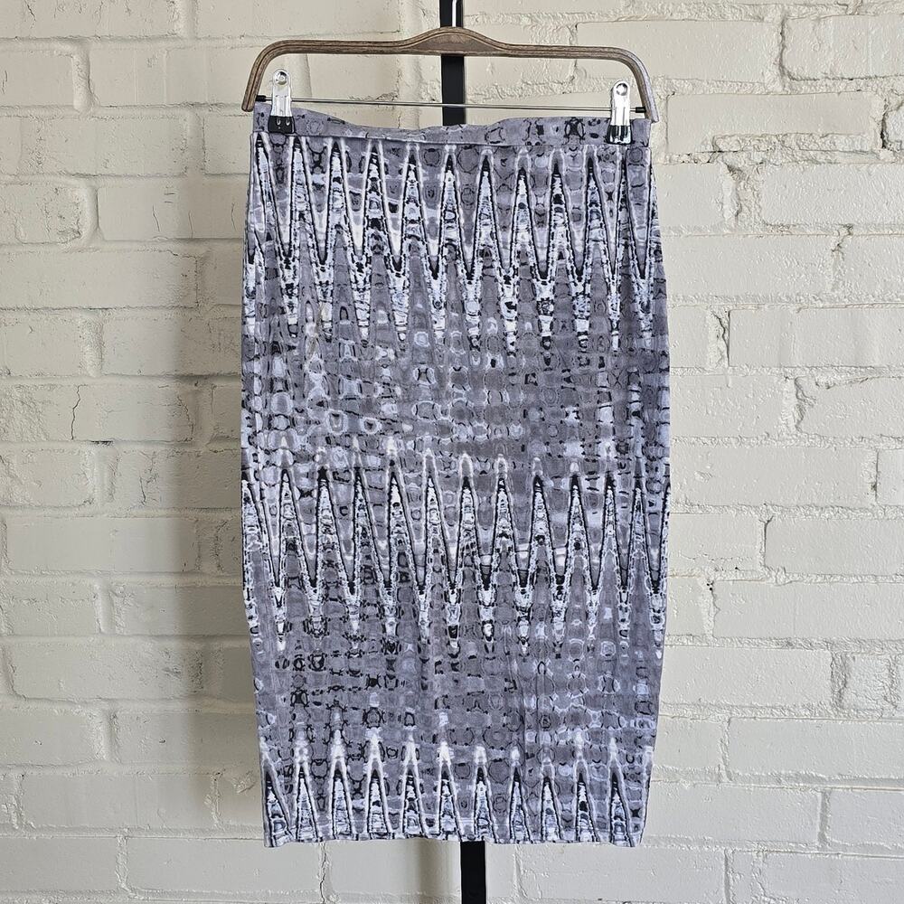Bohemian Abstract Geometric Pencil Skirt┃ Matty M Size Medium┃Bold Gray & White